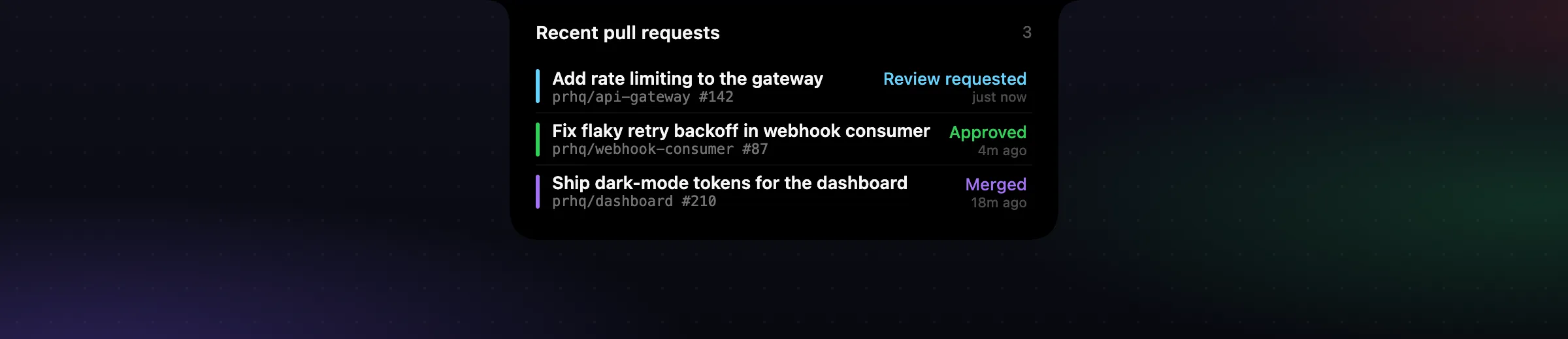 Concept: a review request surfacing in the PRHQ overview
